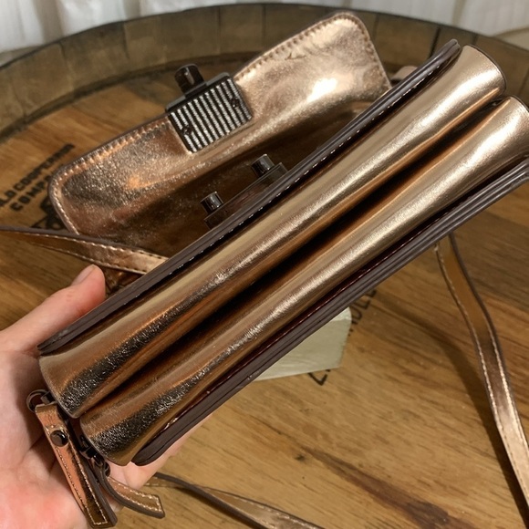 Sondra Roberts | Rose Gold Faux Leather Crossbody Wristlet Clutch Zip Around Bag - Picture 14 of 17